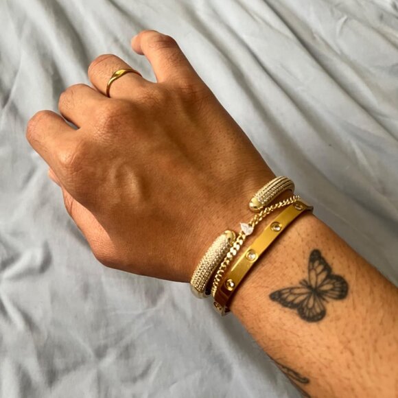 Neiman Marcus 14K Gold Plated Cubic Zirconia Pave Bangle Cuff Brac… - Picture 2 of 7